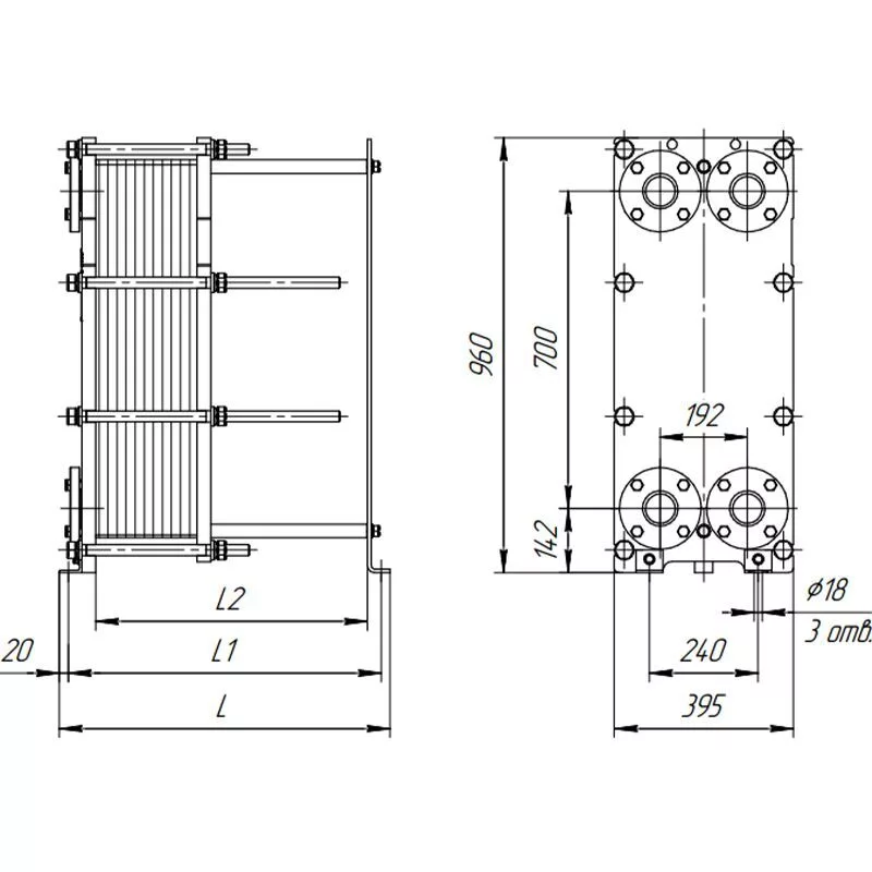 Пластинчатый теплообменник эскиз